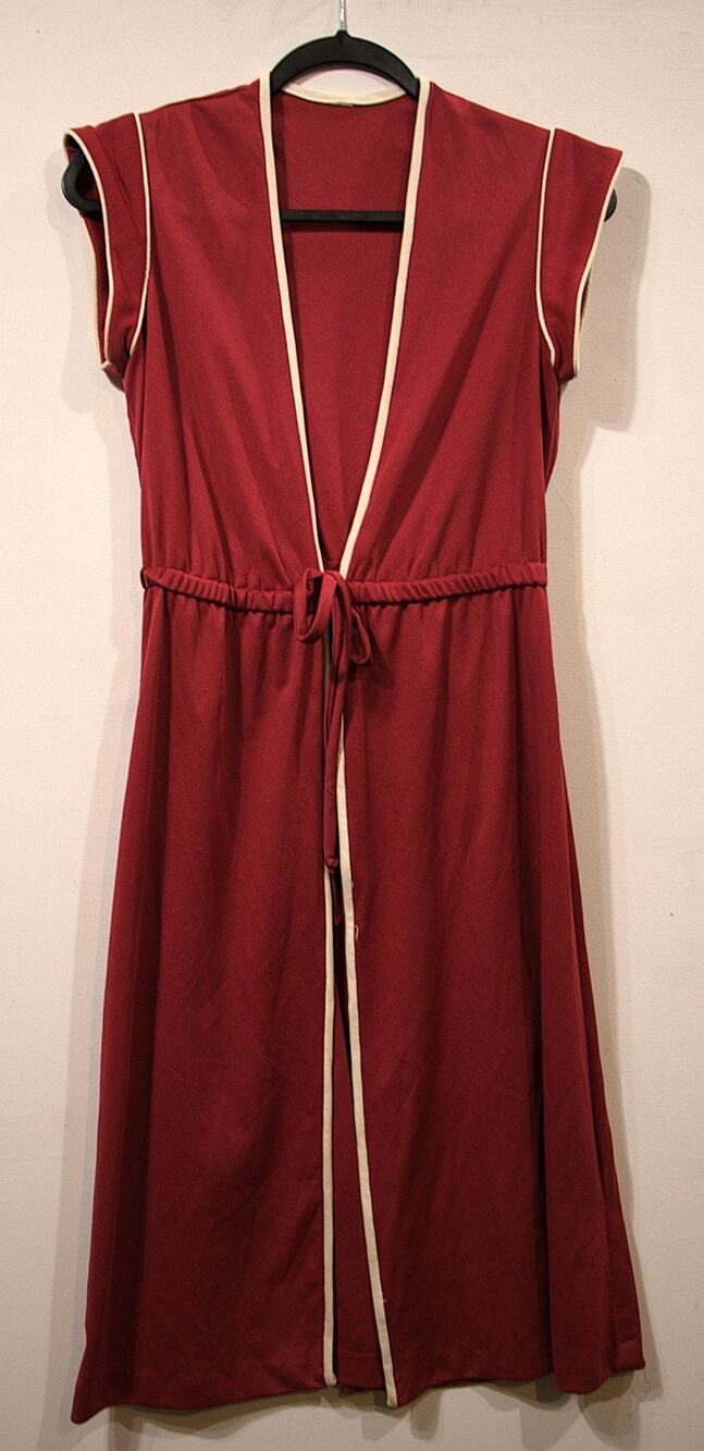 Vintage Women’s Long Wrap Dress Size M Brown White Trim Cap Sleeve Cover Up